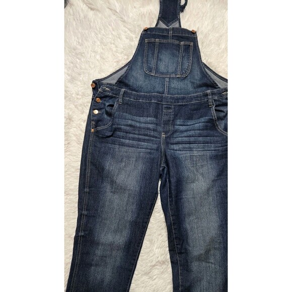 L.E.I. Y2k Dark Denim Whiskered Faded Hippie Overalls Size XL Juniors - Picture 7 of 13